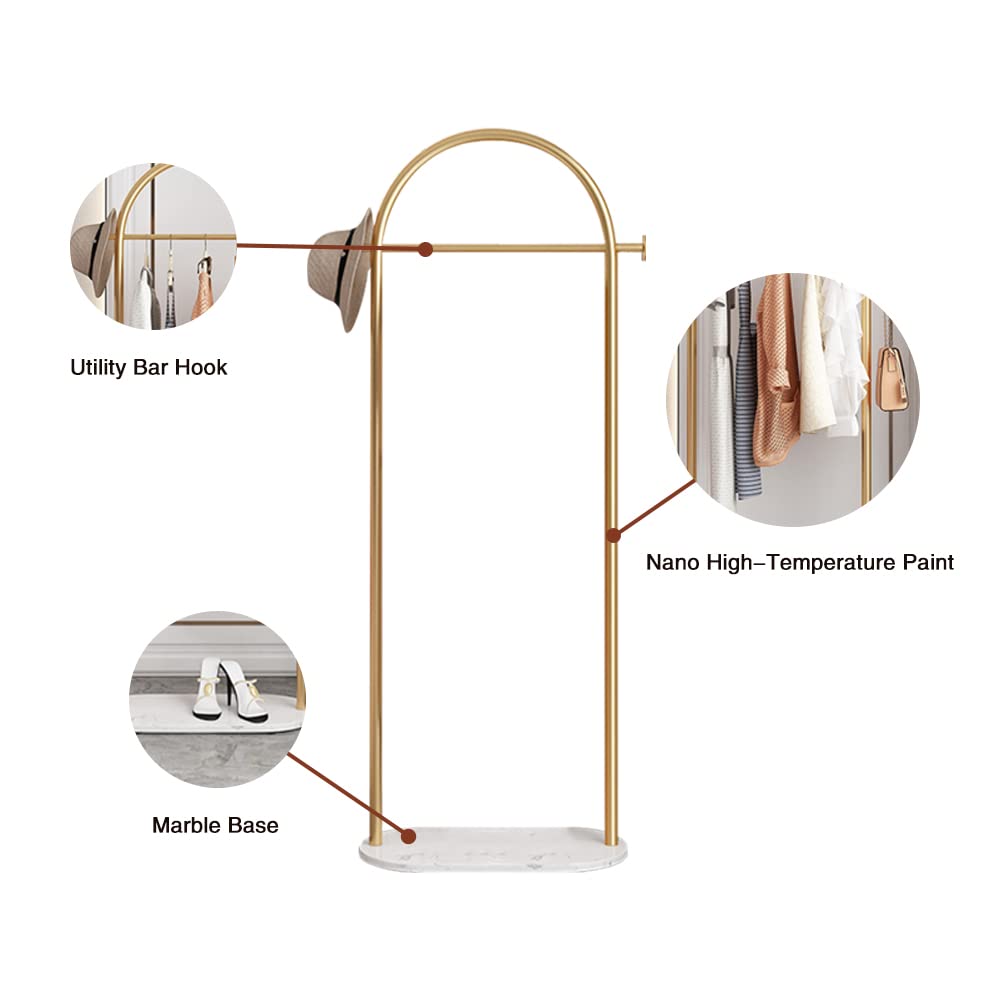 Gold Garment Rack, Modern Coat Racks Freestanding For Hanging Clothes Heavy-Duty Clothing Rack With Marble Base, For Bedroom, Ba