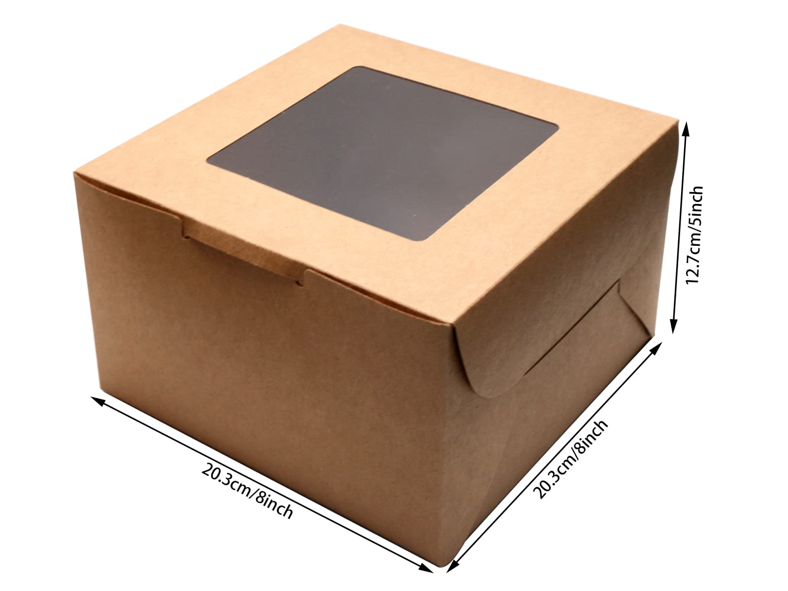 Pqzkldp 10Packs 8X8X5 Inches Brown Kraft Cake Boxes With Window, Gift Packing, Bakery Boxes, Dessert, Pastry, Cupcake, Pie Cooki