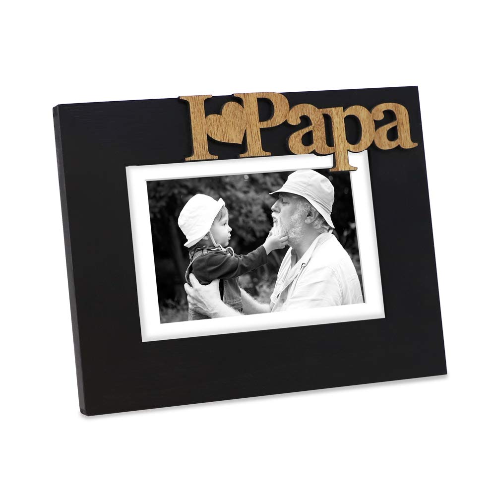 Isaac Jacobs Black Wood Sentiments I Love Papa    / I Heart Papa Picture Frame, 5x7 inch with Mat, Photo Gift for Papa, Grandpa,