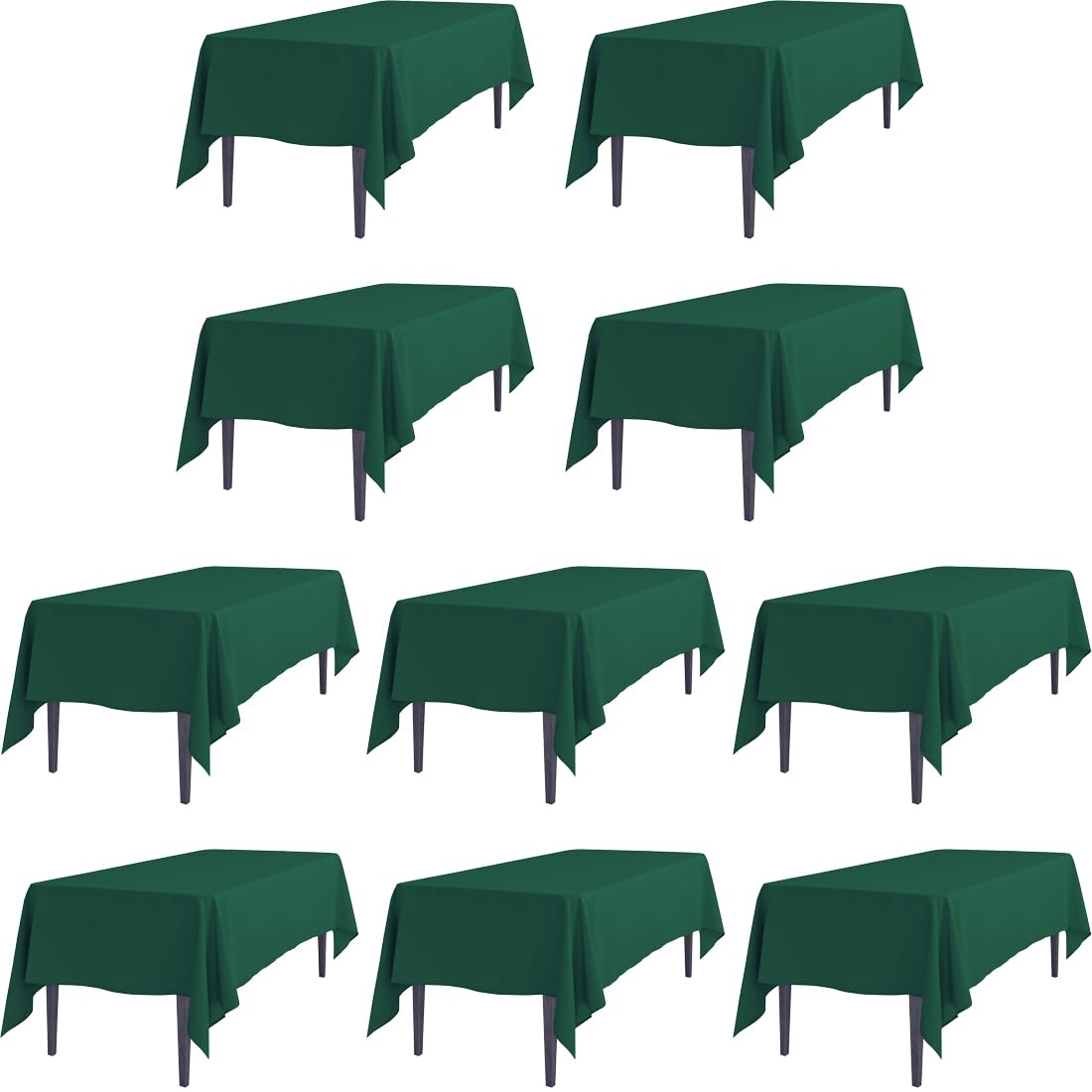 Ltc Linens 10 Pack Hunter Green Rectangular Tablecloths 60 X 126 Inch For 8 Ft Rectangle Banquet Tables With Half-Drop - Stain A