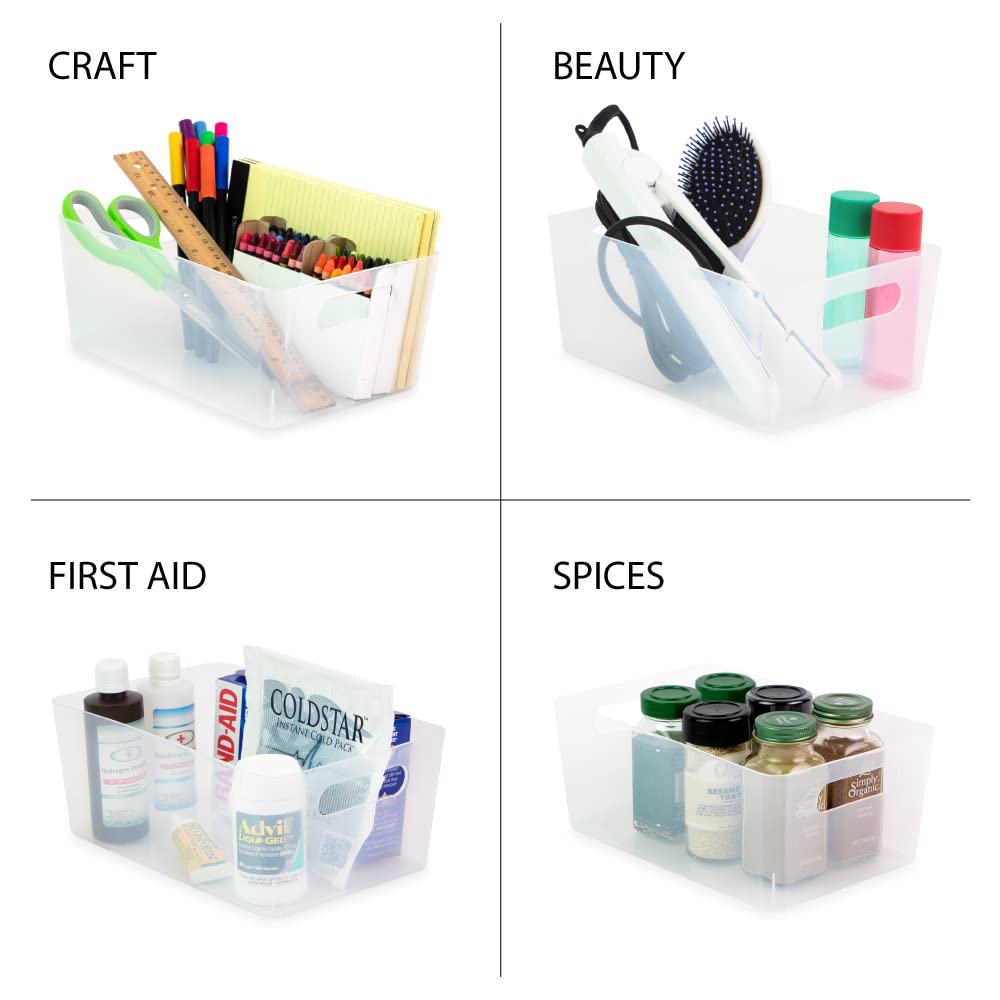 Isaac Jacobs 5-Pack Medium Clear Storage Bin (9.5    X 6.5    X 4   ) Set W/Cut-Out Handles, Plastic Organizer, Multi-Use, Home,