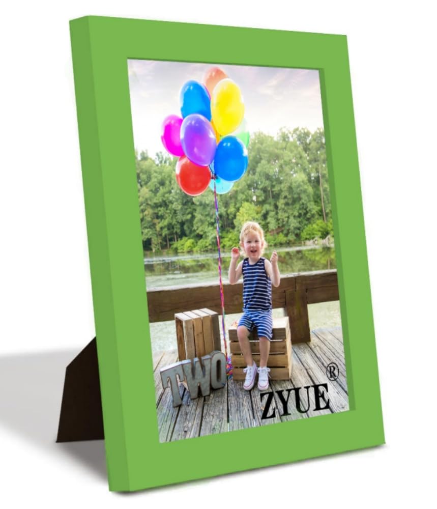 ZYUE 6x8 inch Picture Frame Green - Made of Solid Wood and High Definition Plexi Glass for Wall Mounting and Table Top Display P