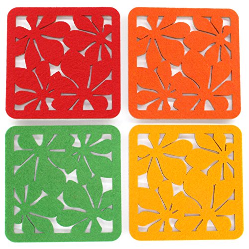 Square Floral Cutwork Reversible Felt Coasters, Set Of 4 (Assorted)