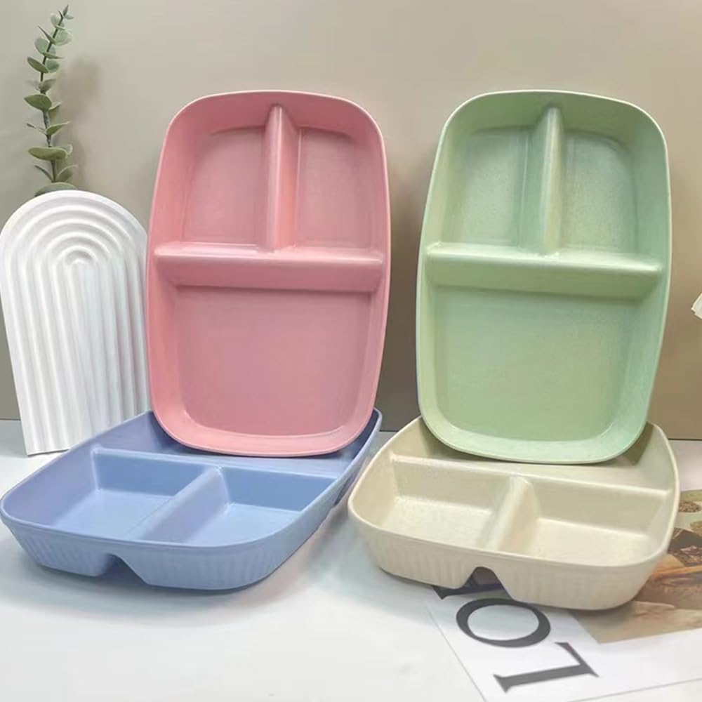 Divided Plates 10.5 Inch for Adults, Portion Control Bariatric Plate, Wheat Straw Plates with 3 Compartments, Unbreakable Reusab