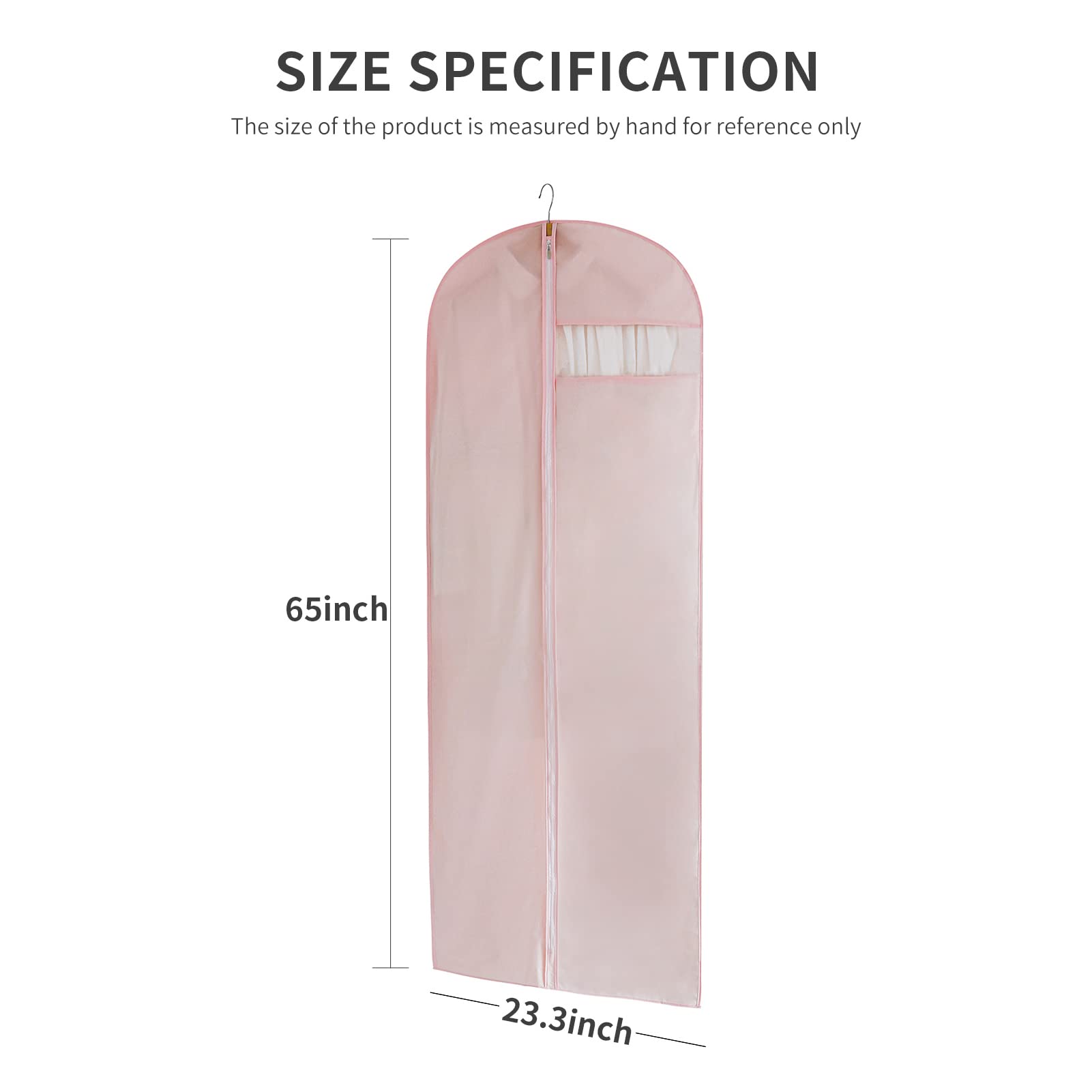 Marmins Pink Dress Bags For Gowns Long, 65'' Long Dress Clear Garment Bag(Set Of 2, 23.3'' X 65'')