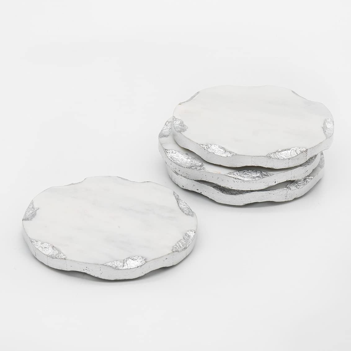 Coasters for Drink Spill Tabletop Protector with Silver Edge by Godinger