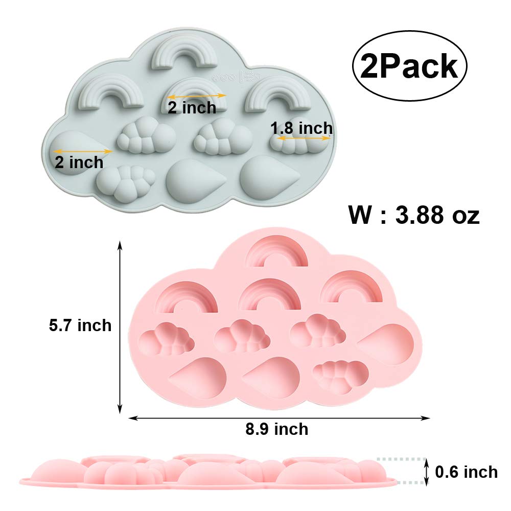 3D Rainbow Cloud Raindrop Silicone Mold 2 Pack Cake Border Fondant Molds Cake Decorating Tools Chocolate, Candy,Gumpaste Moulds