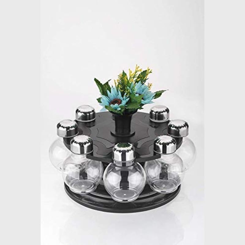 Elevea 8 In 1 Revolving Spice Rack Round Shape Transparent Spice Rack Masala Dani Containers Rack Condiment Set Vatti Anjarai Pe