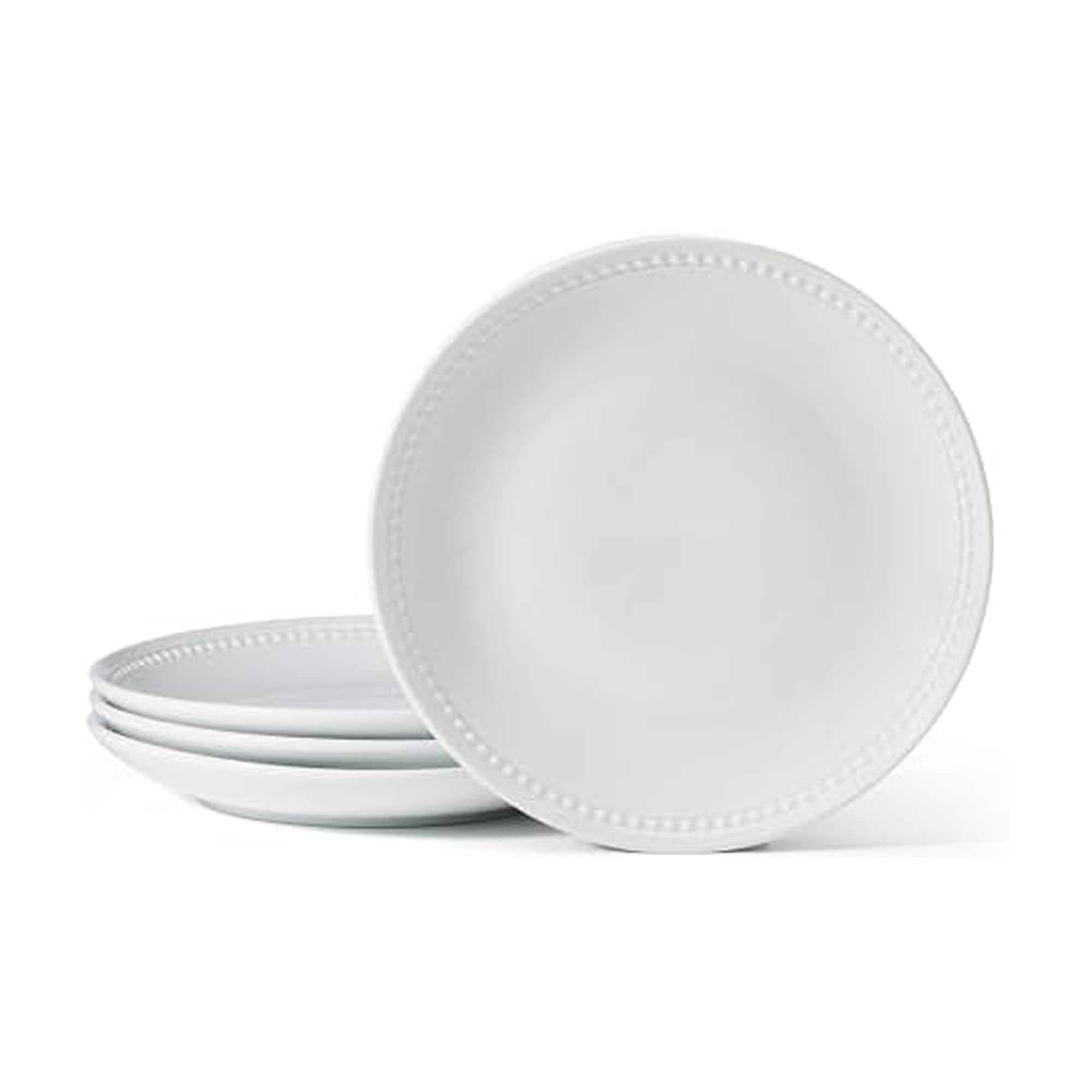 Everyday White Beaded Coupe Set of 4 Dinner Plates, 10.5 inch