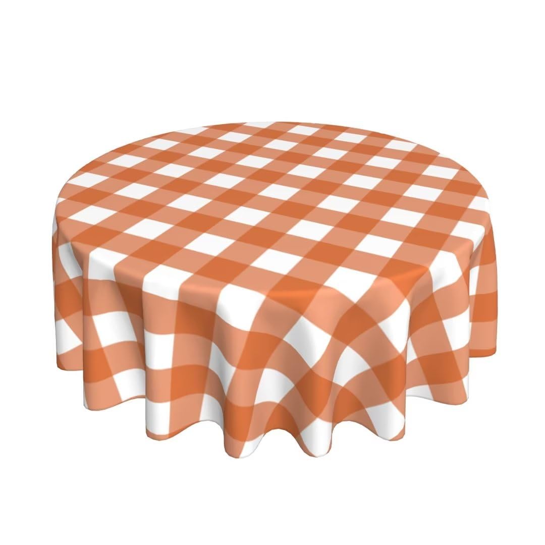 BETGINY Autumn Fall Tablecloth 70 Inch Round Thanksgiving Orange Buffalo Plaids Table Cloth Table Cover Polyester Washable Wrink