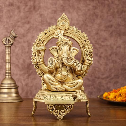 Brass Ganesha Statue With Mosaic, 26 Cm Brass Ganesh Statue, Ganpati Idol, Good Luck Gift For New Beginnings, House Warming Gift