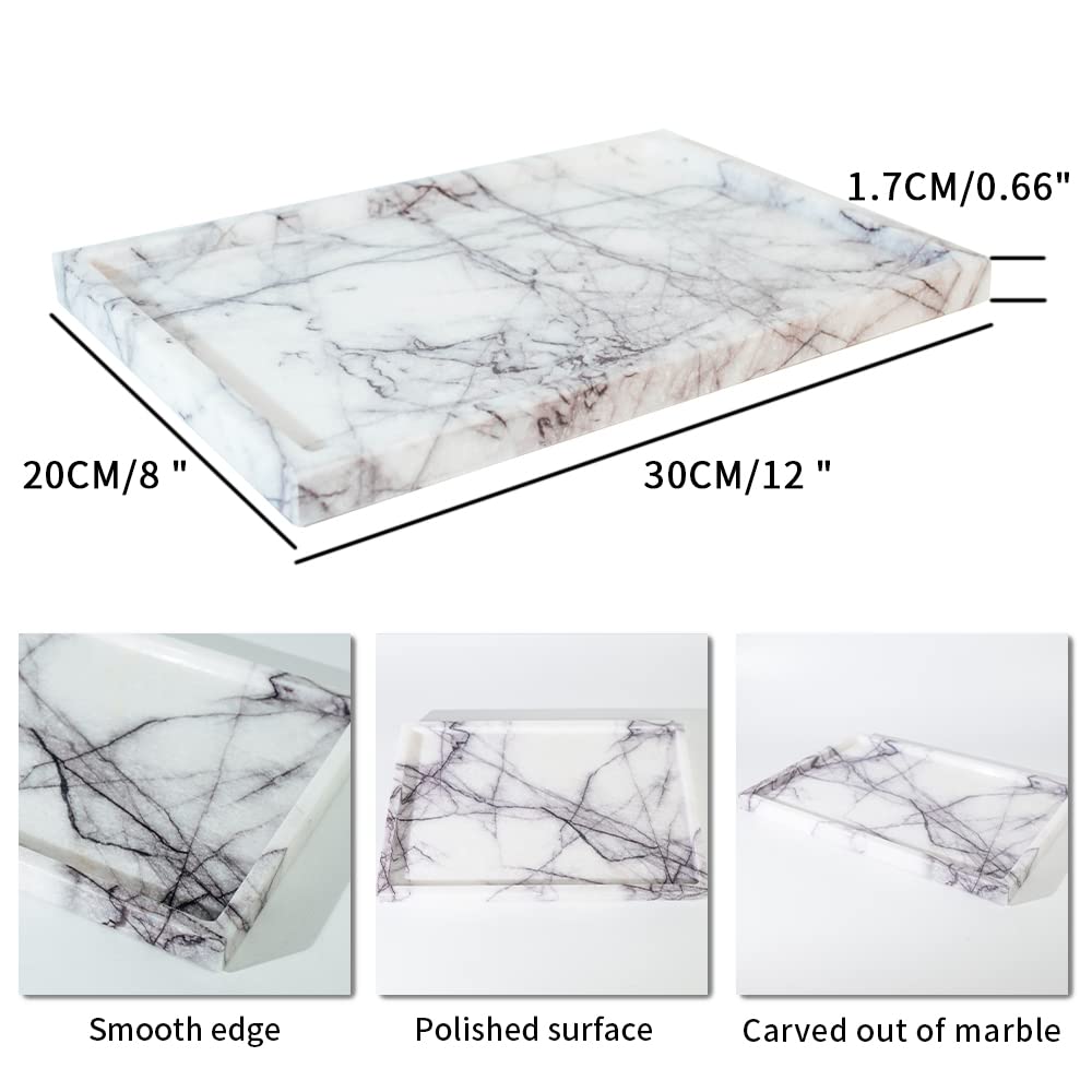 Real Luxurious Natural Marble Vanity Tray Genuine Marble Storage Tray For Home Decor Stone Tray For Bathroom/Kitchen/Vanity/Dres