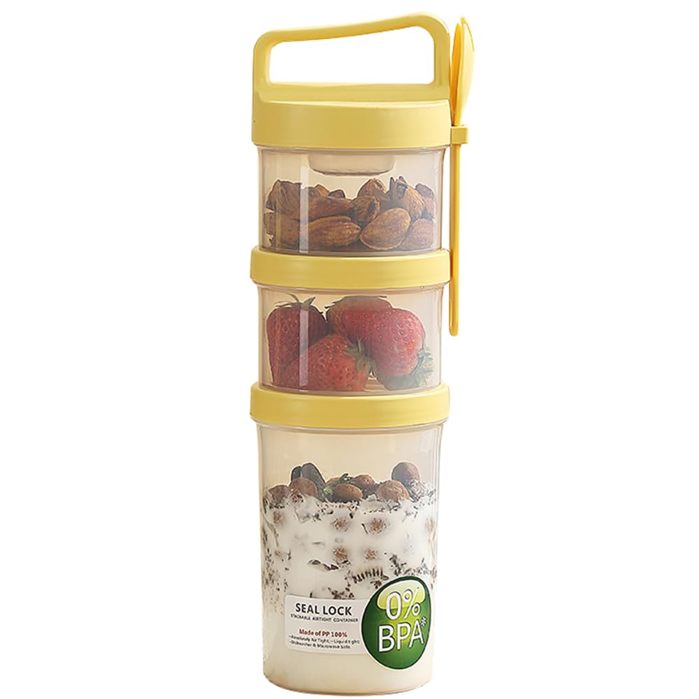 LCYHOMIEE Overnight Oats Containers, Breakfast On The Go Cups Salad Jars with Meal Prep, Pudding Jars with Dry and Wet Separatio