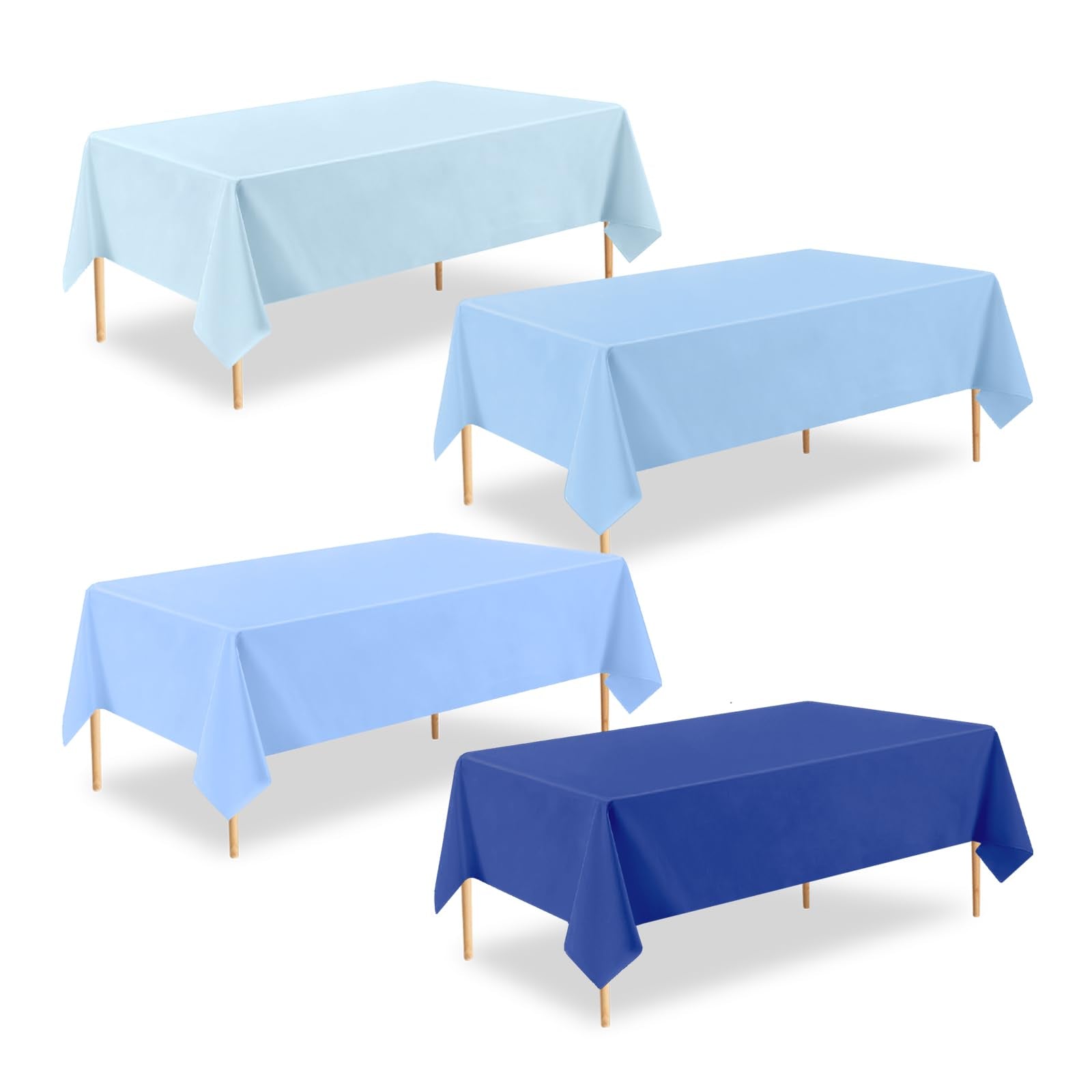 ZHIAXTON 4 Pack Blue Plastic Tablecloth, 54 X 108 Inch Disposable Dusty Blue Tablecloth 4 Gradient Colors Rectangle Table Cover 