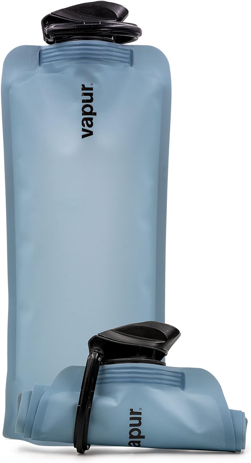 Vapur Flexible, Collapsible Wide Mouth Anti-Bottle With Detachable Carabiner, 34 Ounce, Blue Steel, Pack Of 1