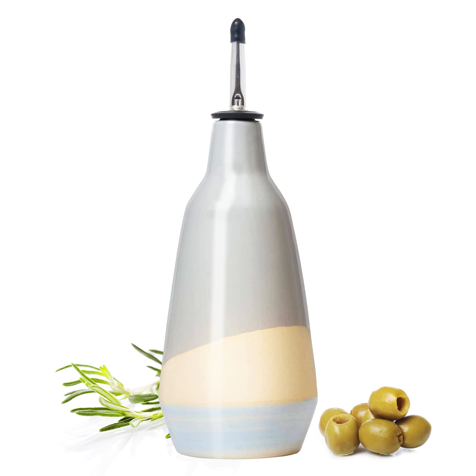 Gute Cruet Ceramic Olive Oil Dispenser Bottle - Gift For Him And Her - 400Ml Vinegar Cruet Bottle With Pourers - Blue Olive Oil