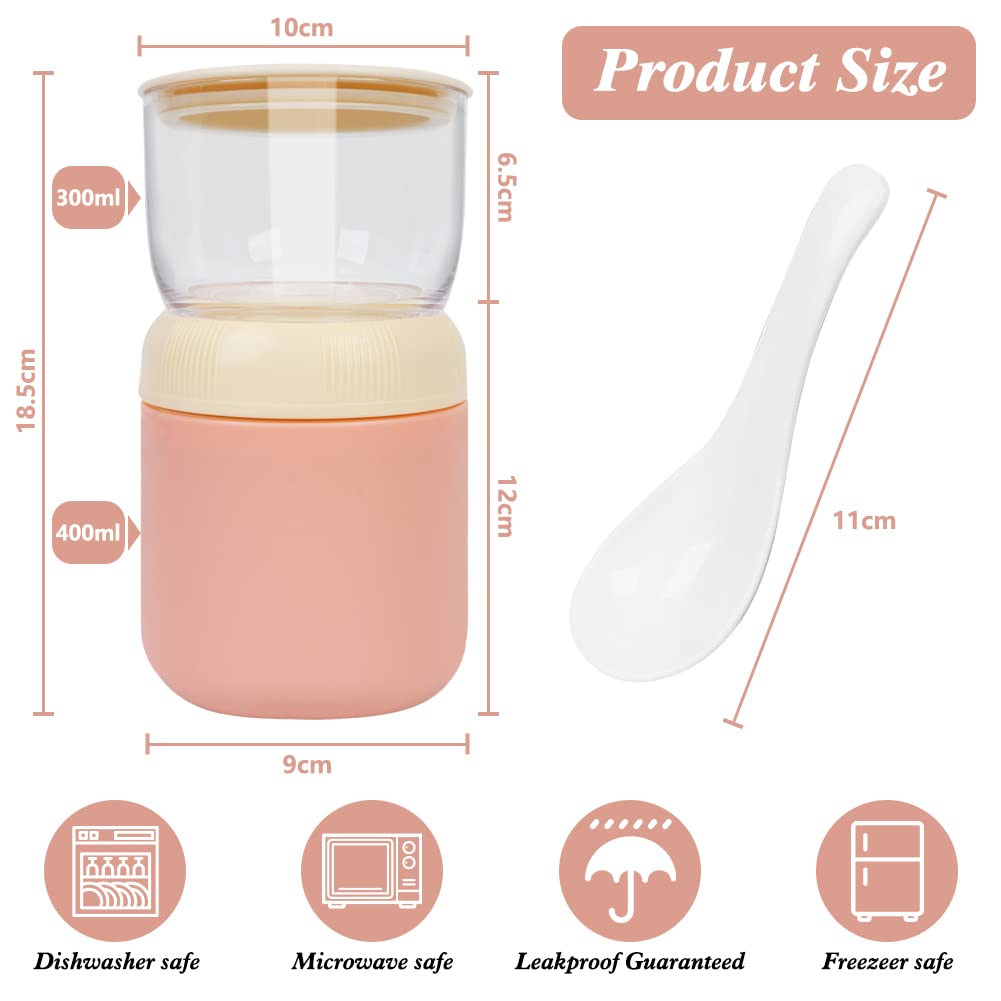Uhapeer Oatmeal Yogurt Container, Overnight Oats Containers With Lids And Spoon, Stainless Steel Insulated Food Container, 2-Tie
