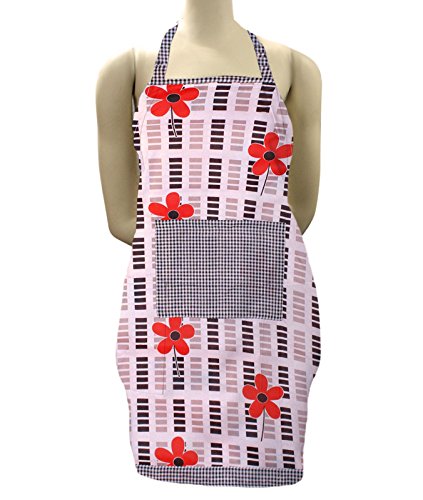 Exporthub Cotton Beautiful Kitchen Apron  White And Red