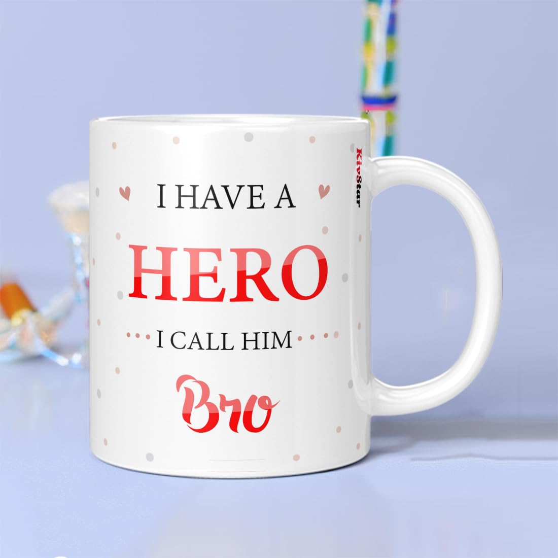 KivStar Happy rakshabandhan Quotes Printed White Mug with Designer Rakhi, Roli, Chawal + rakshabandhan Wishing Card(Multicolor)