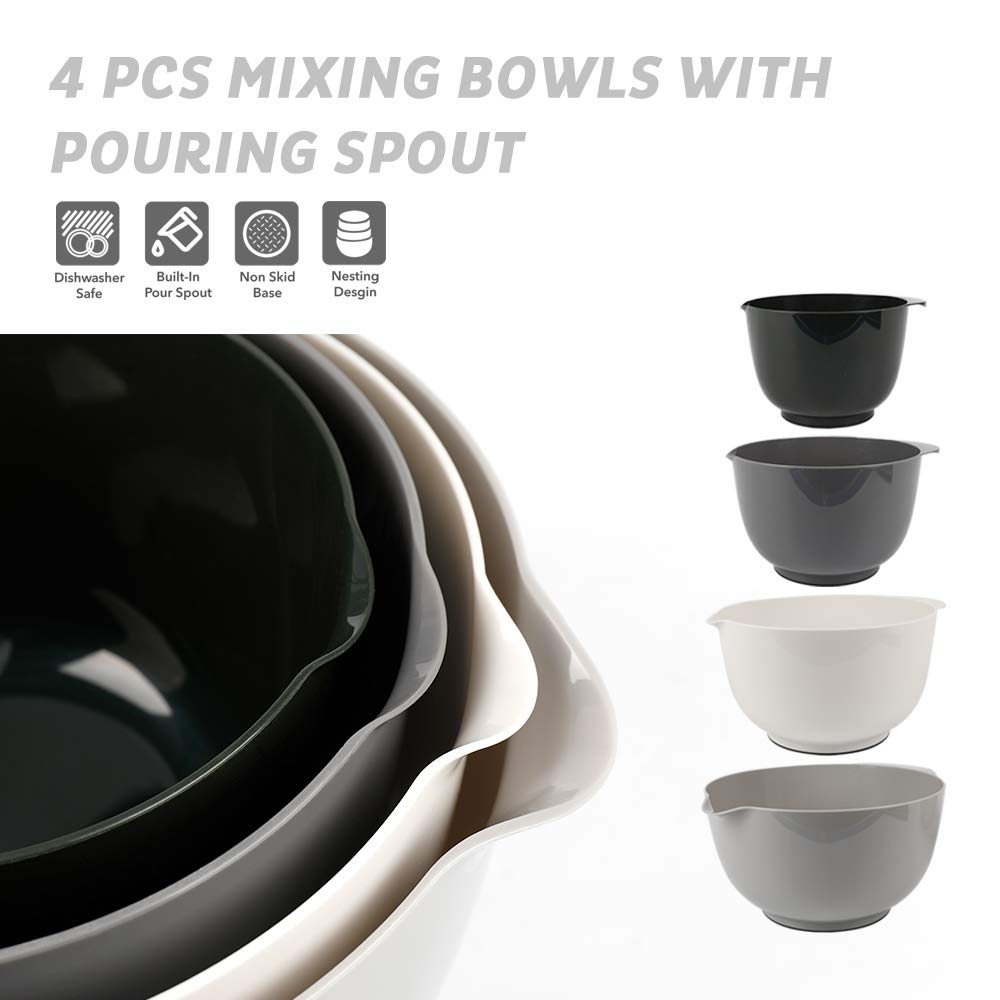 Boxedhome Classic Mixing Bowl Set, Bpa Free Plastic, Microwave And Dishwasher Safe (Set Of 4, Grey),3.5 Quarts