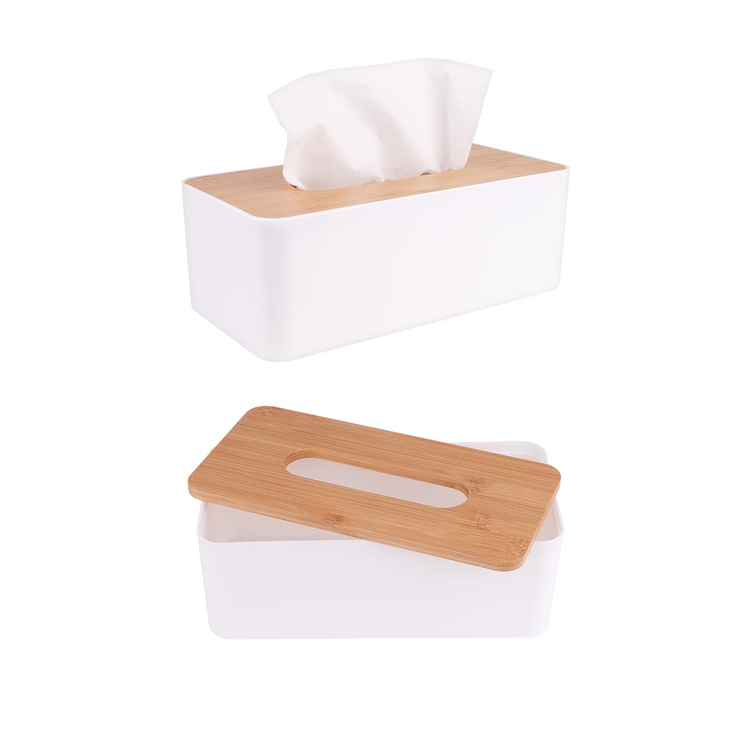 Tissue Box Cover,Tissue Holders,Tissue Box Holder For Bathrooms,Bamboo Cover Plate,Home And Office,9.7 * 5 * 3.6In (White)