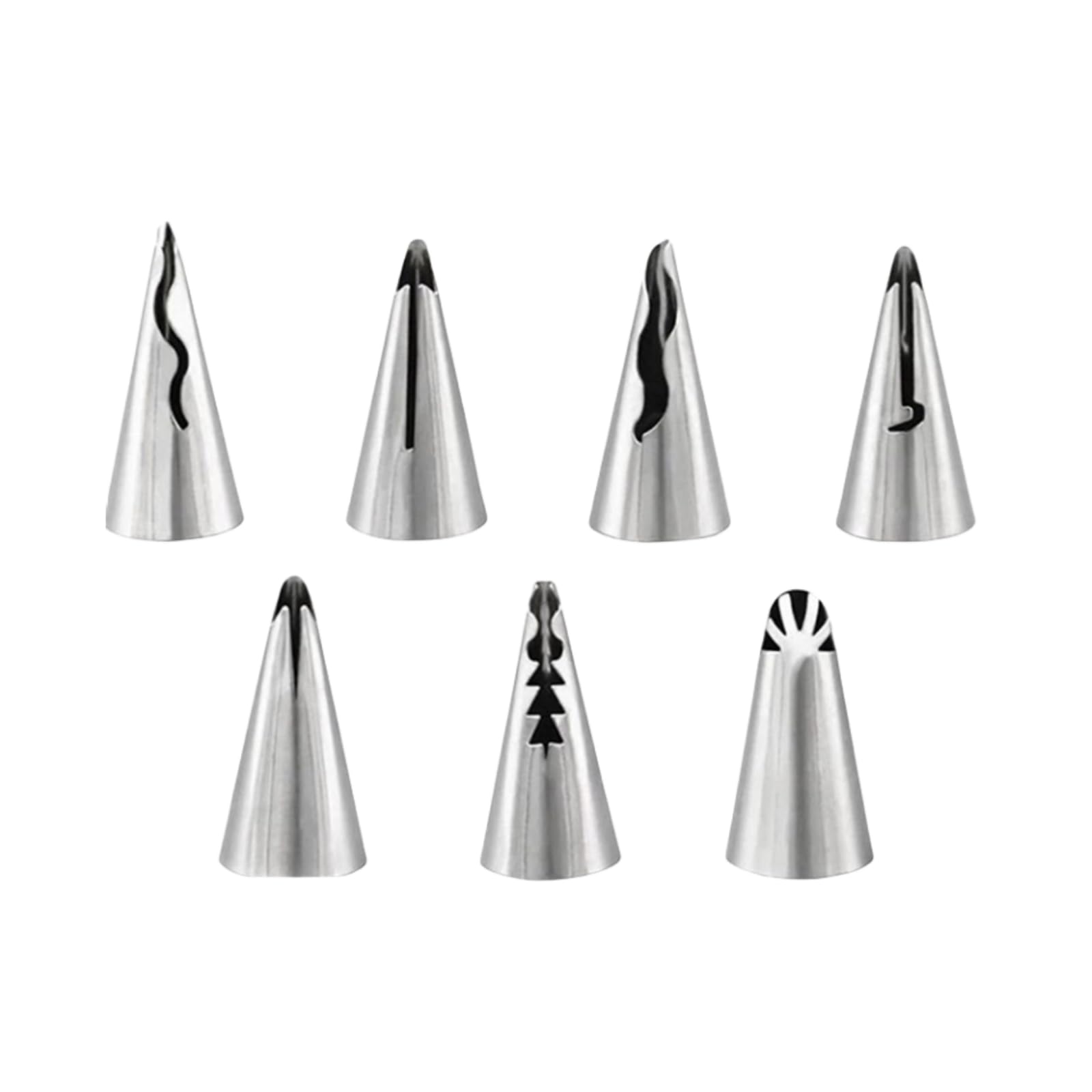 BeeSpring 7pcs Pleated Skirt Piping Nozzles Set Silver Stainless Steel Frosting Piping Kit Tulip Icing Pastry Cake Decorating Ba