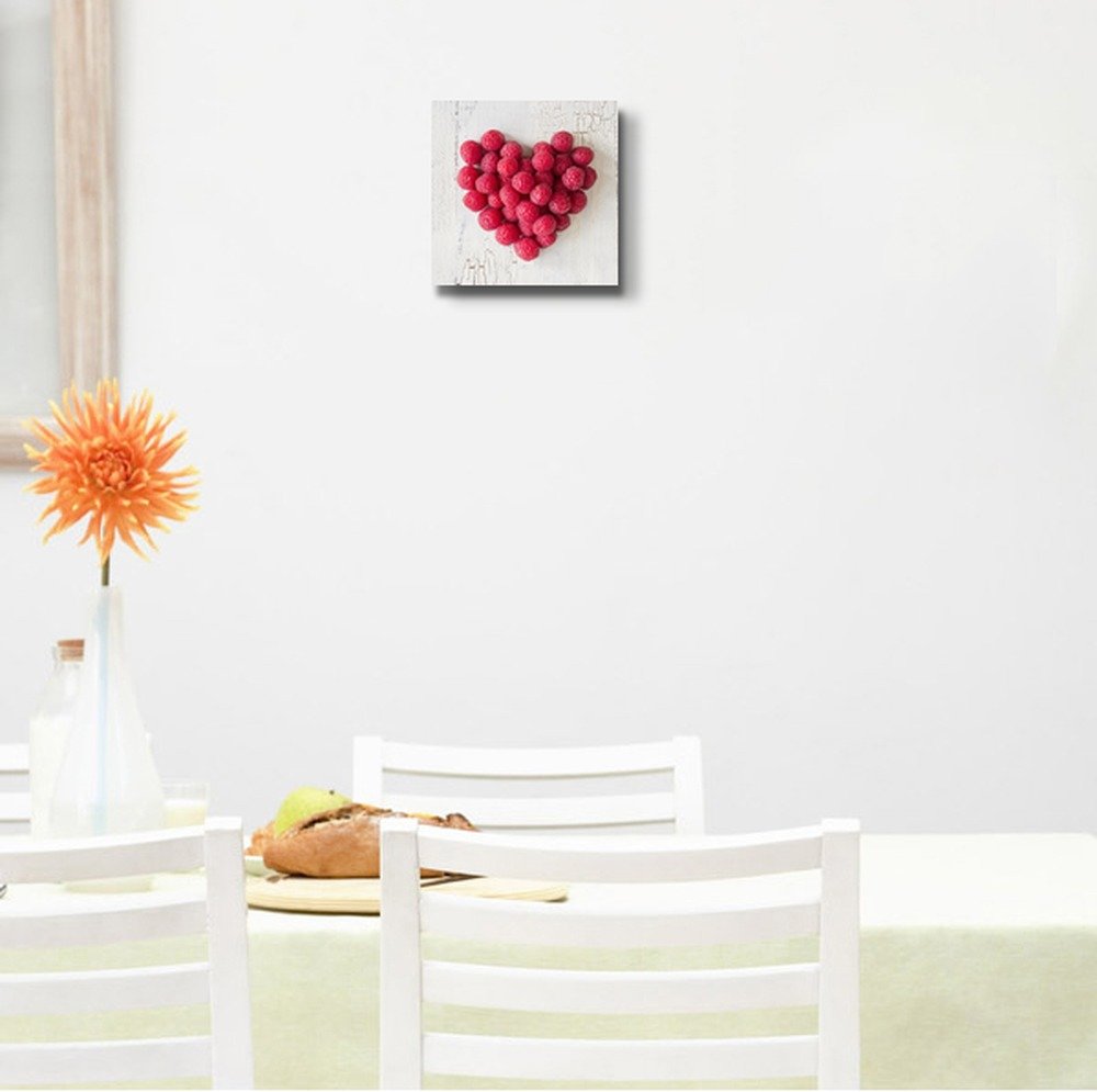 Canvas Prints Wall Art - Heart Shape Formed By Fresh Raspberries Fruits Art | Modern Wall Decor/Home Decoration Stretched Galler