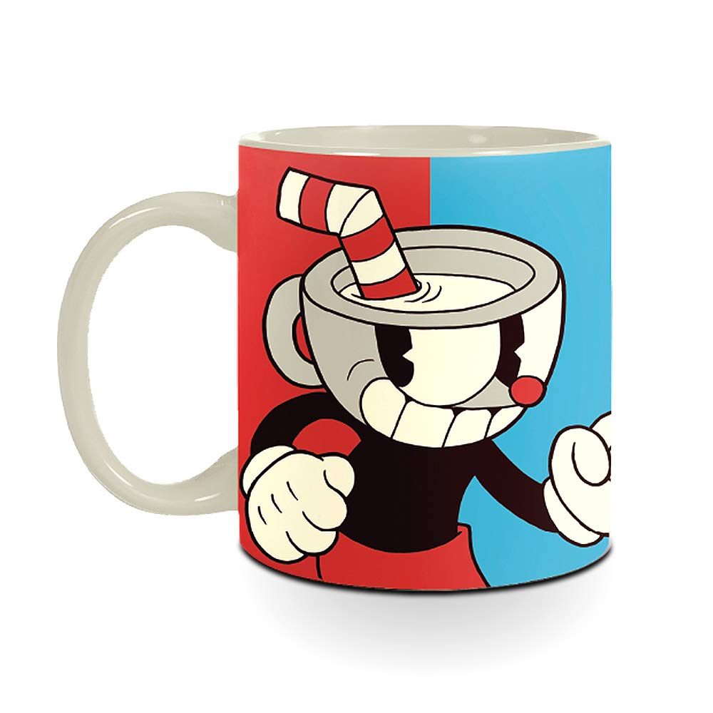 JUST FUNKY Cuphead & Mugman Coffee Mug [16 oz.] Ceramic Gamer Cup, Tea Mug, Hot or Cold Drinks