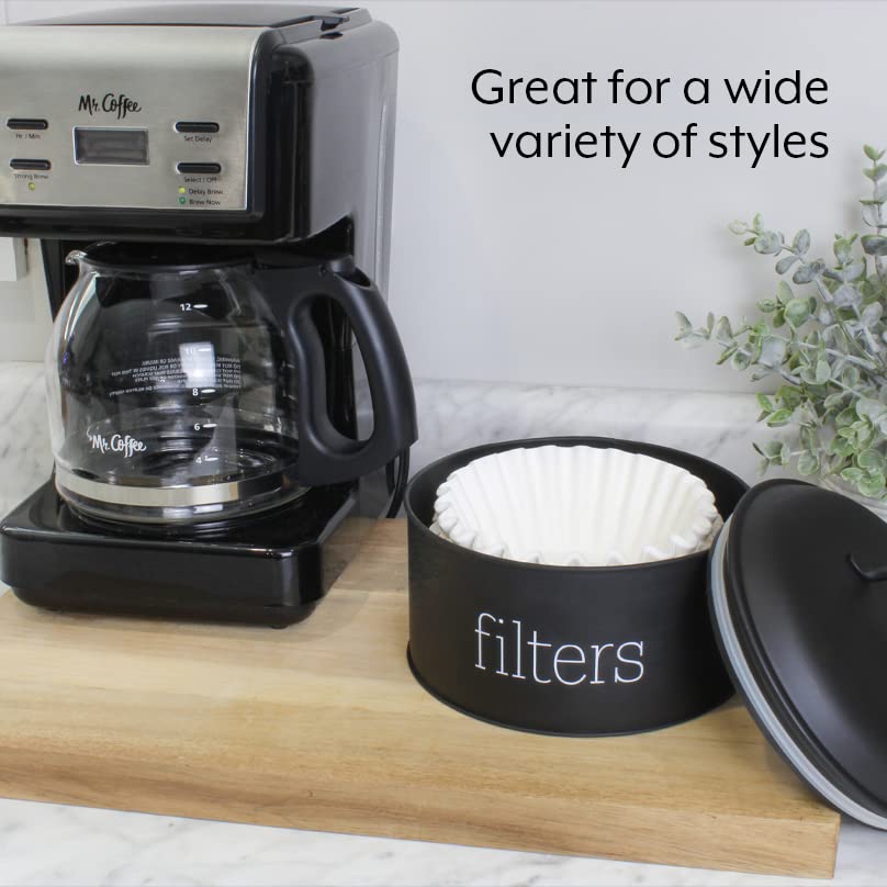 Auldhome Basket Coffee Filter Holder (Black), Enamel Filter Storage Container In Modern Farmhouse Enamelware Design
