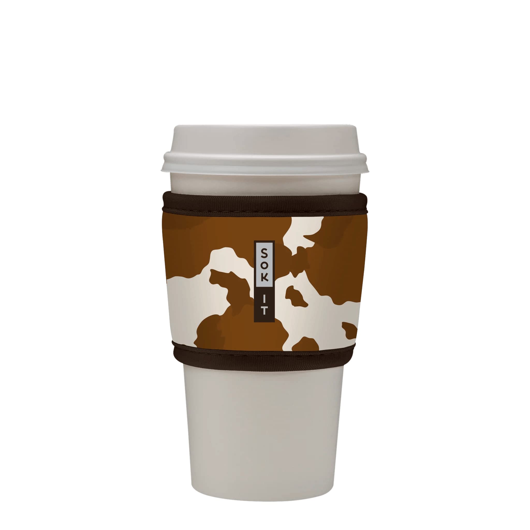 Sok It Hot Sok Reusable Neoprene Insulator Sleeve For Hot Coffee And Tea Cups (Brown Cow, One Size Coffee Sleeve)
