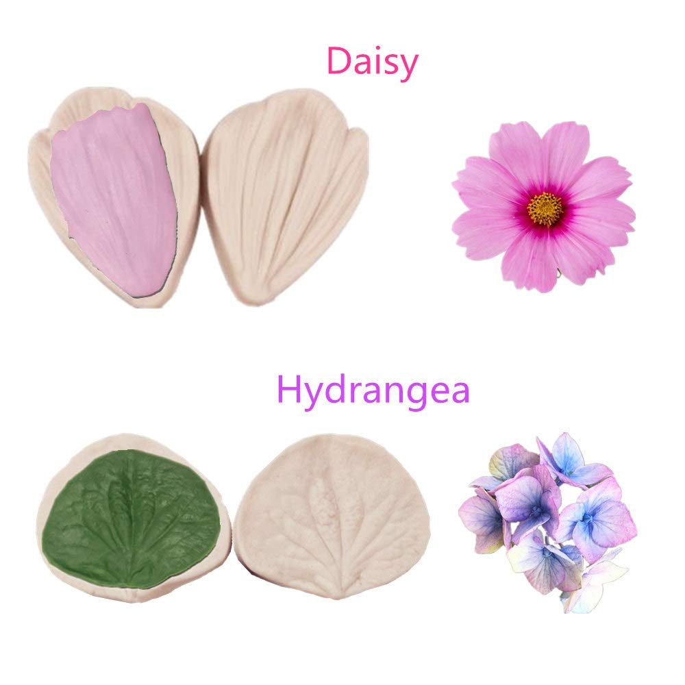 6Set Gum Paste Flowers Mold,Fondant Silicone Veining Mold,Sugarcraft Flower Making Tools For Peony Rose Lily Daisy Hydrangea Flo