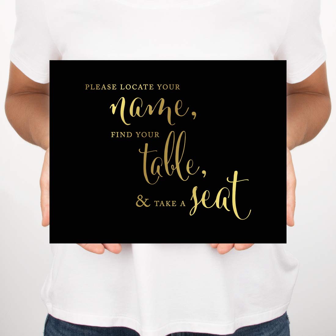 Andaz Press Wedding Party Signs, Black And Metallic Gold Ink, 8.5X11-Inch, Please Locate Your Name, Find Your Table, & Take A Se