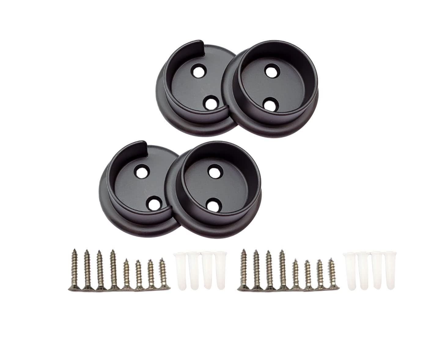 Qcaa Heavy Duty Solid Metal Closet Rod Socket Set, 1-3/8'', Matte Black, 2 Pair, Made In Taiwan