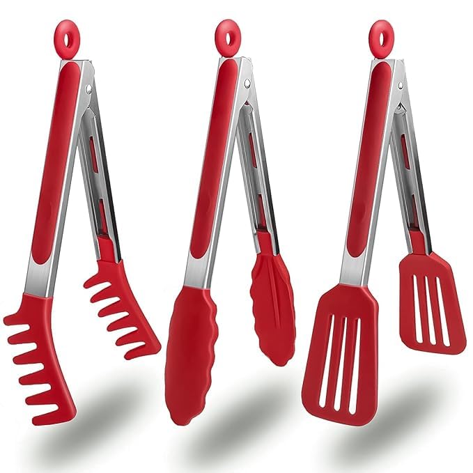 Crentila 3 Pack Green Silicone Kitchen Cooking Tongs Set For Cooking With Bpa Free Silicone,For Serving Pasta Spaghetti Steak Pi