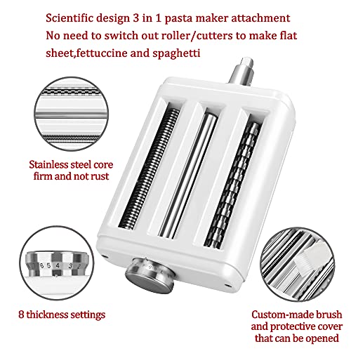 Pasta Maker Attachment For All Kitchenaid Stand Mixers,Noodle Ravioli Maker 3 In 1 Pasta Attachments Includes Dough Roller,Spagh