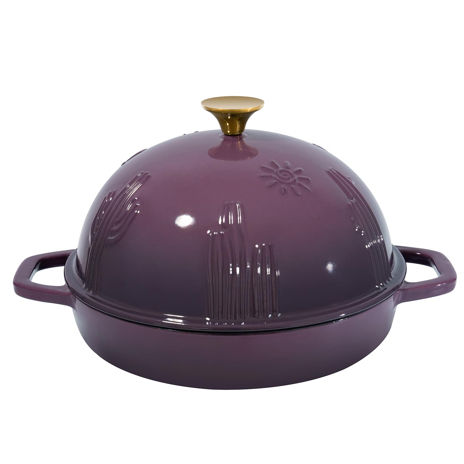 Flavehc Bread Oven Cast Iron Bread Dutch Oven with Cloche Lid for Bread Baking Magenta Enameled Cast Iron Bread Oven with Dome L