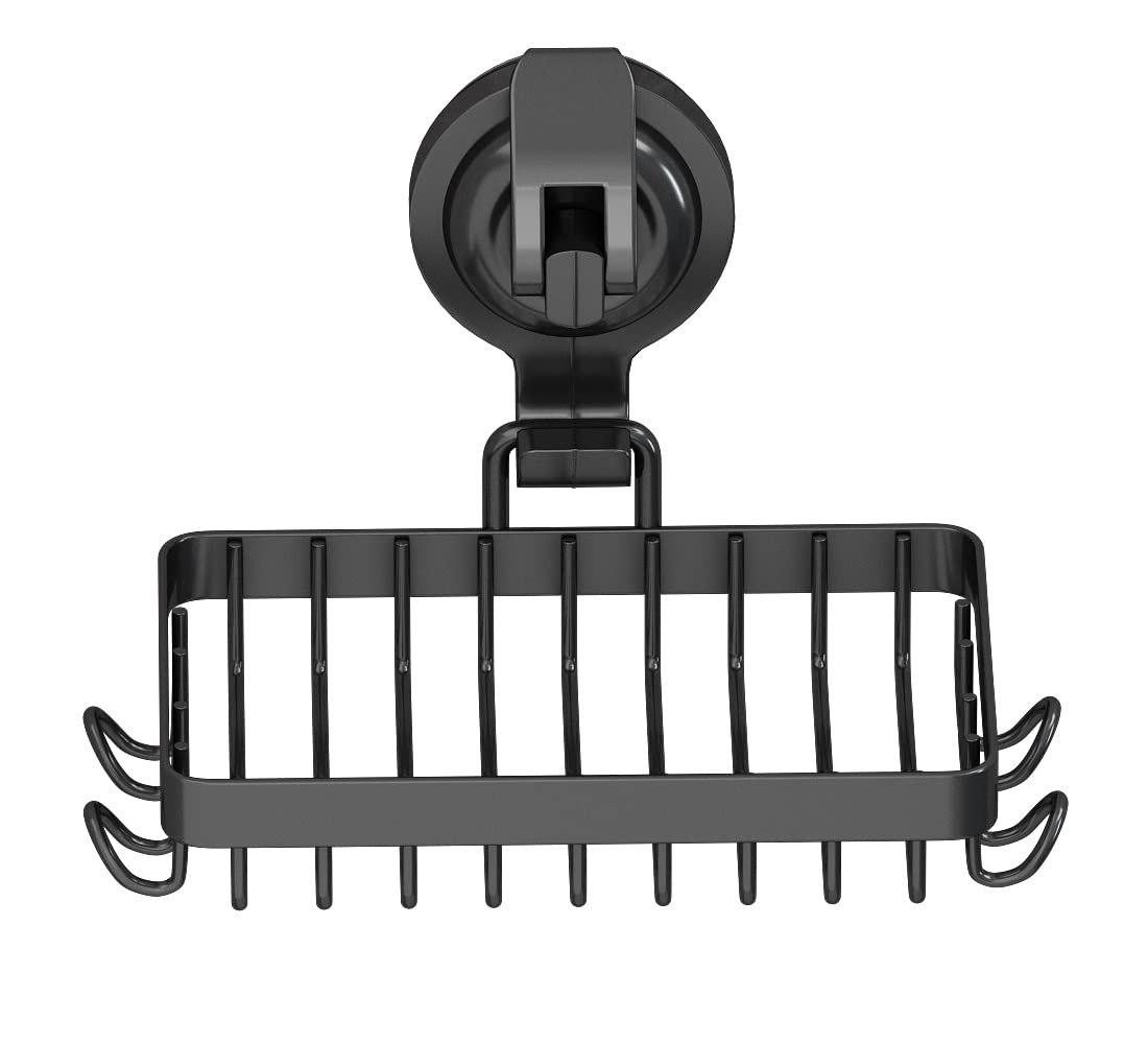 Suction Cup Soap Holder Soap Dish With Hooks For Razor, Sponge, 304 Stainless Steel, Black