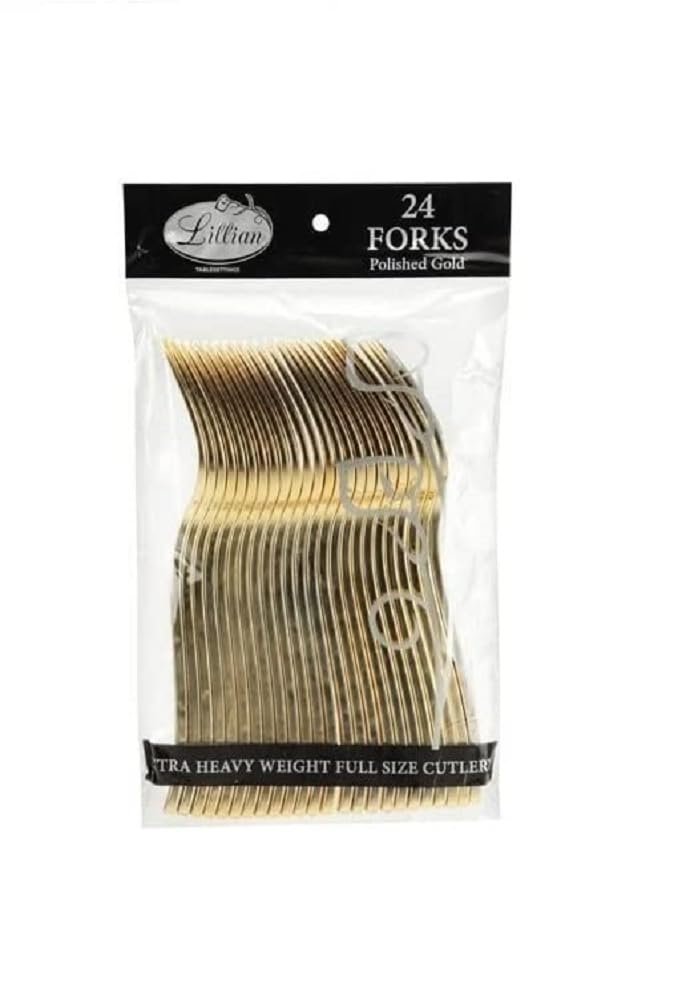 Lillian Tablesettings Glossy Plastic Forks - 5 1/2'' X 1'', Gold, 24 Pcs