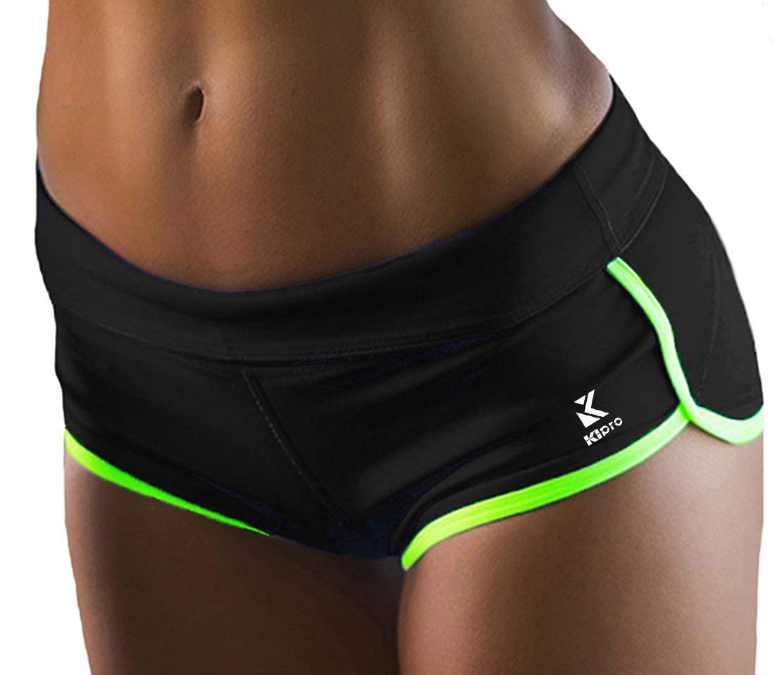 Kipro Casual Comfy Cotton Shorts Blackfluorescent Green, X-Small