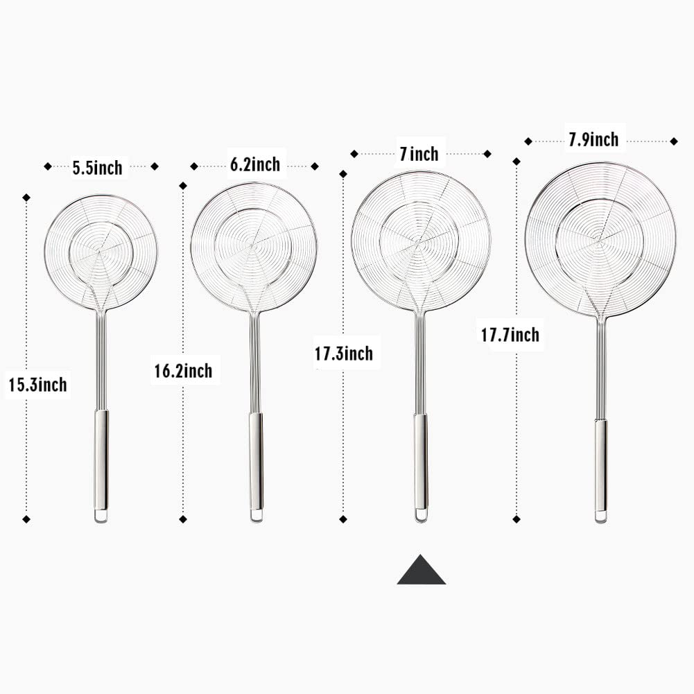 Yfwood 7 Inch Spider Strainer Skimmer, Reinforced Double Coil Wire Skimmer With Large Handle Solid Stainless Steel Strainer Ladl