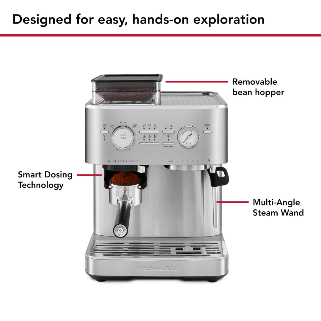 Kitchenaid Semi Automatic Espresso Machine With Burr Grinder, 2.5L, Brushed Stainless Steel, Kes6551Sx