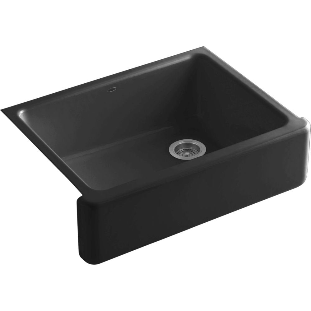 KOHLER K-6487-7 Whitehaven Farmhouse Self-Trimming Apron Front Single Basin Kitchen Sink with Tall Apron, Black