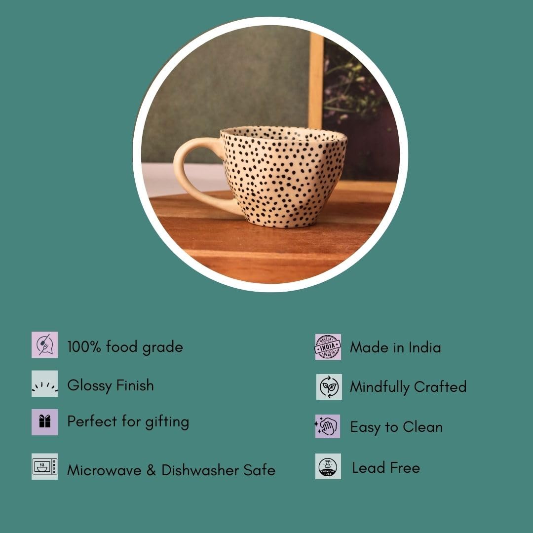 Weaving Homes Handcrafted Ceramic Black Polka Mug & Abstract Dessert Plates, Mugs, Coffee Mugs, Ceramic Plates, Ceramic Mugs, Ad