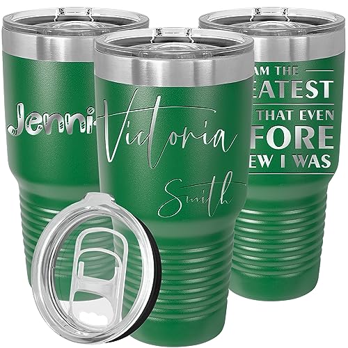 iProductsUS Personalized Tumbler with Slider Lid and Straw, 30oz Customized Cup Engraved Name, Stainless Steel Double Walled Ins