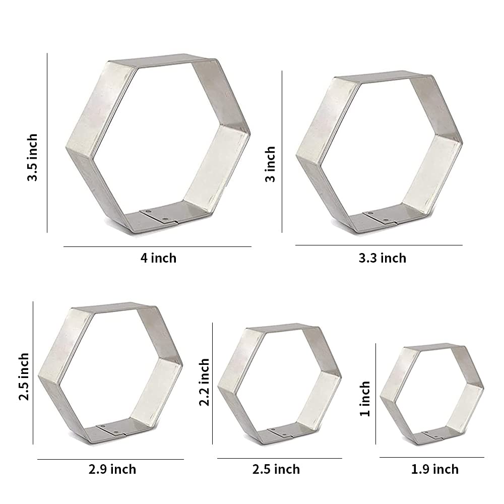 5 Pieces Assorted Sizes Hexagon Shapes Biscuits Cookie Cutter Set For Biscuits Cake And Sandwiches Shapes