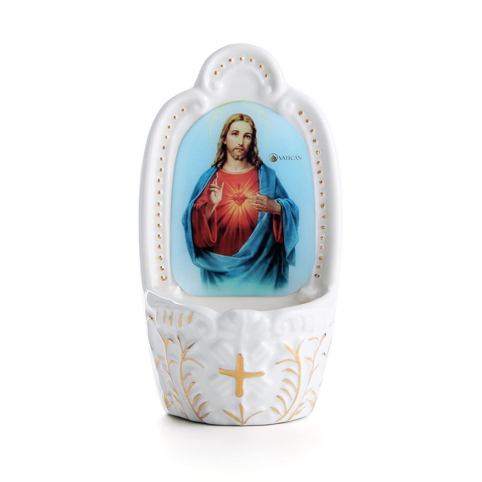Porcelain Catholic Holy Water Font Sacred Heart of Jesus Holy Water Fonts for Entrance of Home Church Wall Hanging Decor Great G