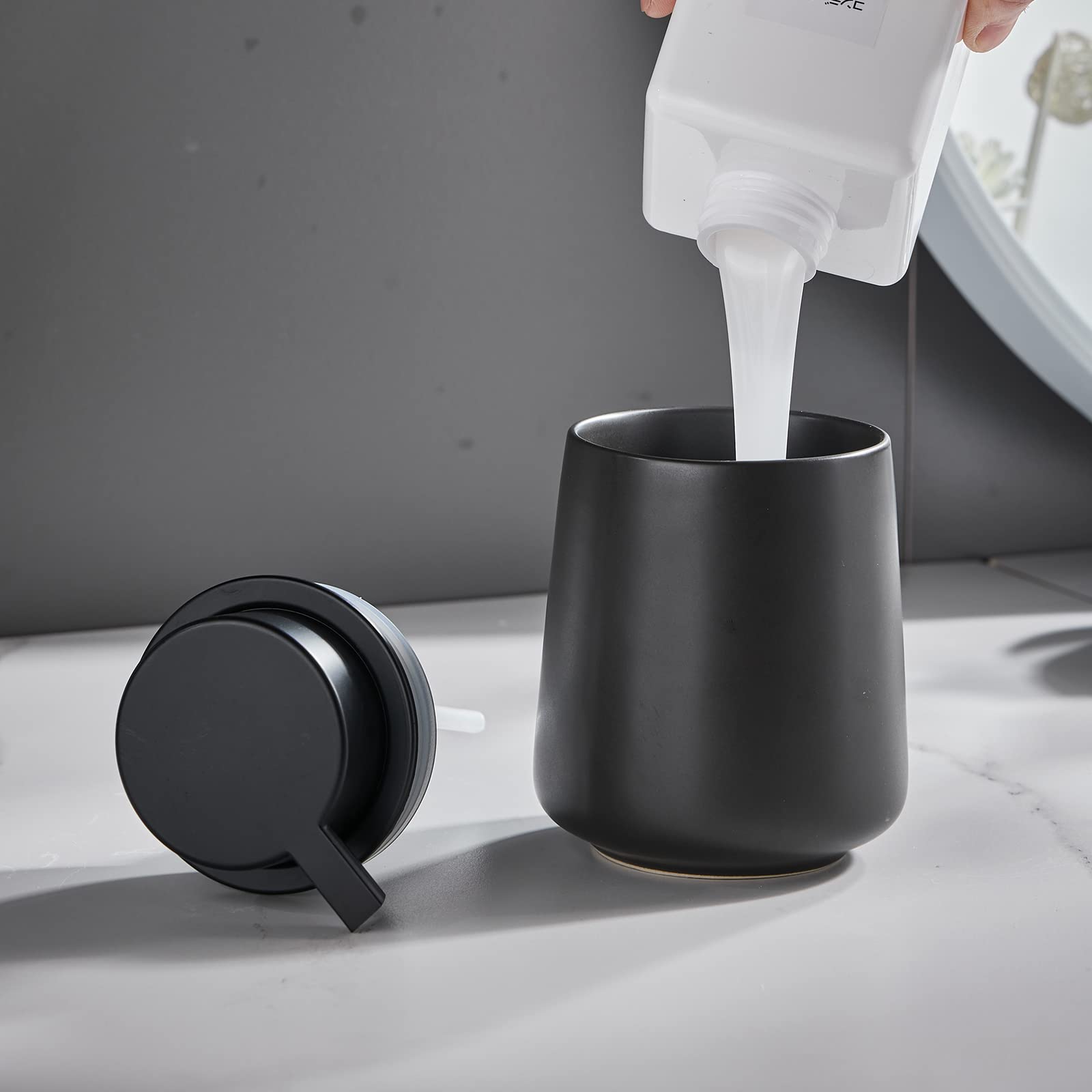 12Oz Black Soap Dispenser - Ceramic Lotion Hand Soap Dispenser Bathroom, Refillable Liquid Hand Soap Dispenser For Bathroom, Kit