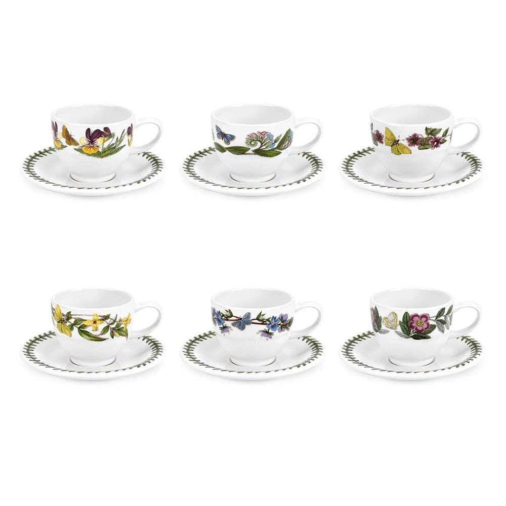 Portmeirion Botanic Garden 3.5oz Espresso Cup & Saucer Set - 6 Porcelain Cups with Nature-Inspired Floral Designs for Coffee & T