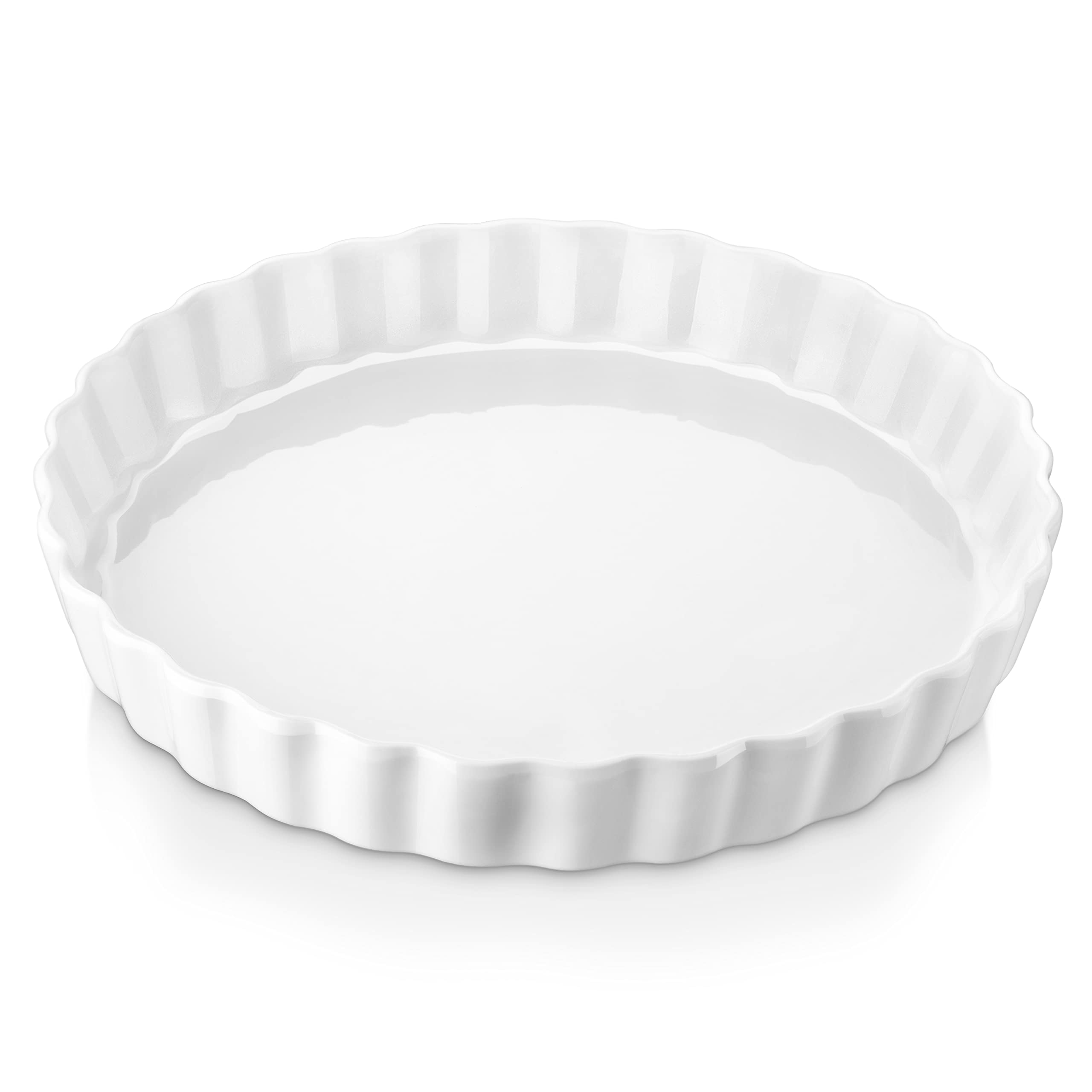 LOVECASA Porcelain Quiche Baking Dish,10 Inch Reusable Pie Pan Quiche Pan, Non-Stick Round Pie Dish, Tart Pan with Ruffled Edge,