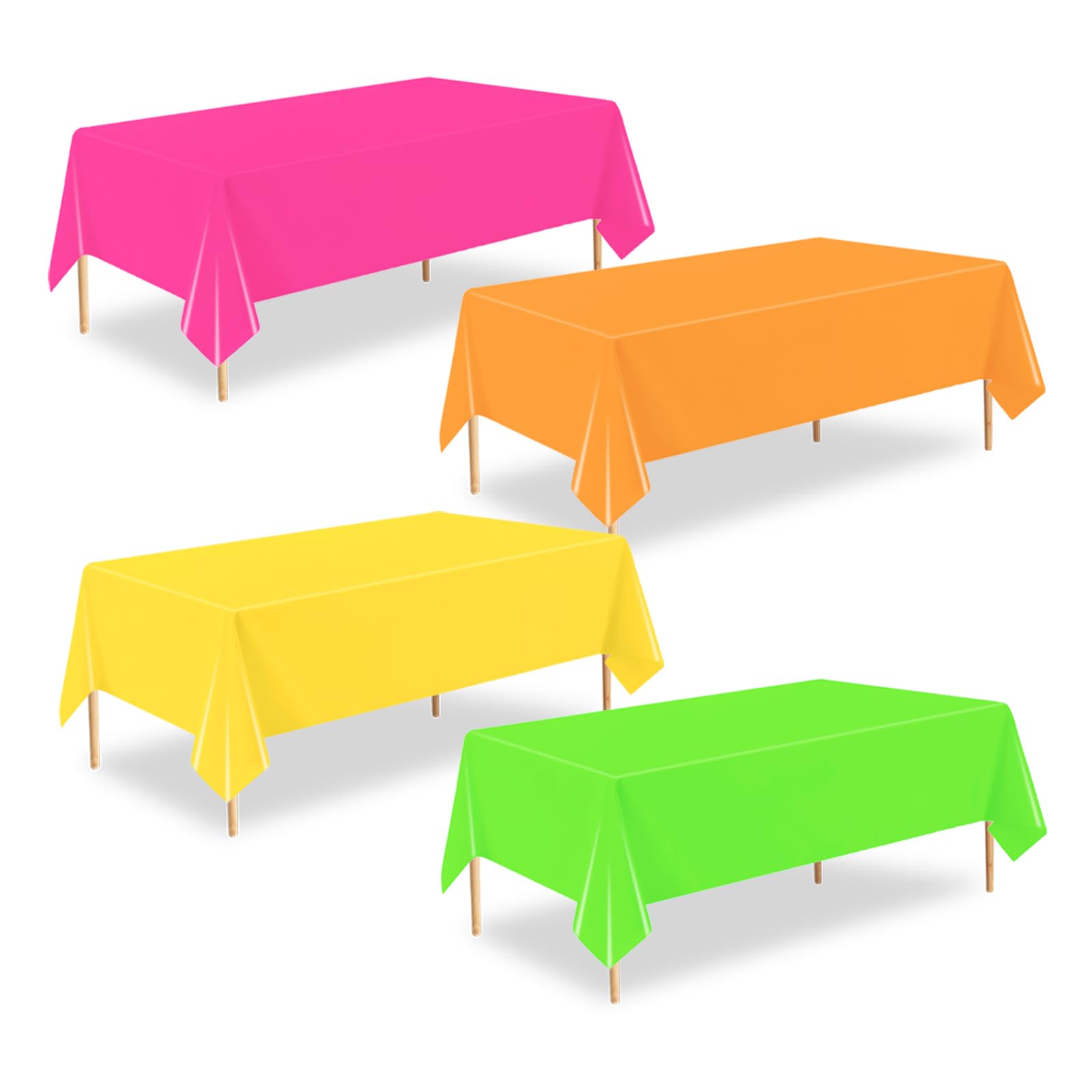 ZHIAXTON 4 Pack Neon Color Plastic Table Cloths, 54 X 108 Inch Disposable Rectangular Tropical Colored Tablecloth for Picnic, Ne